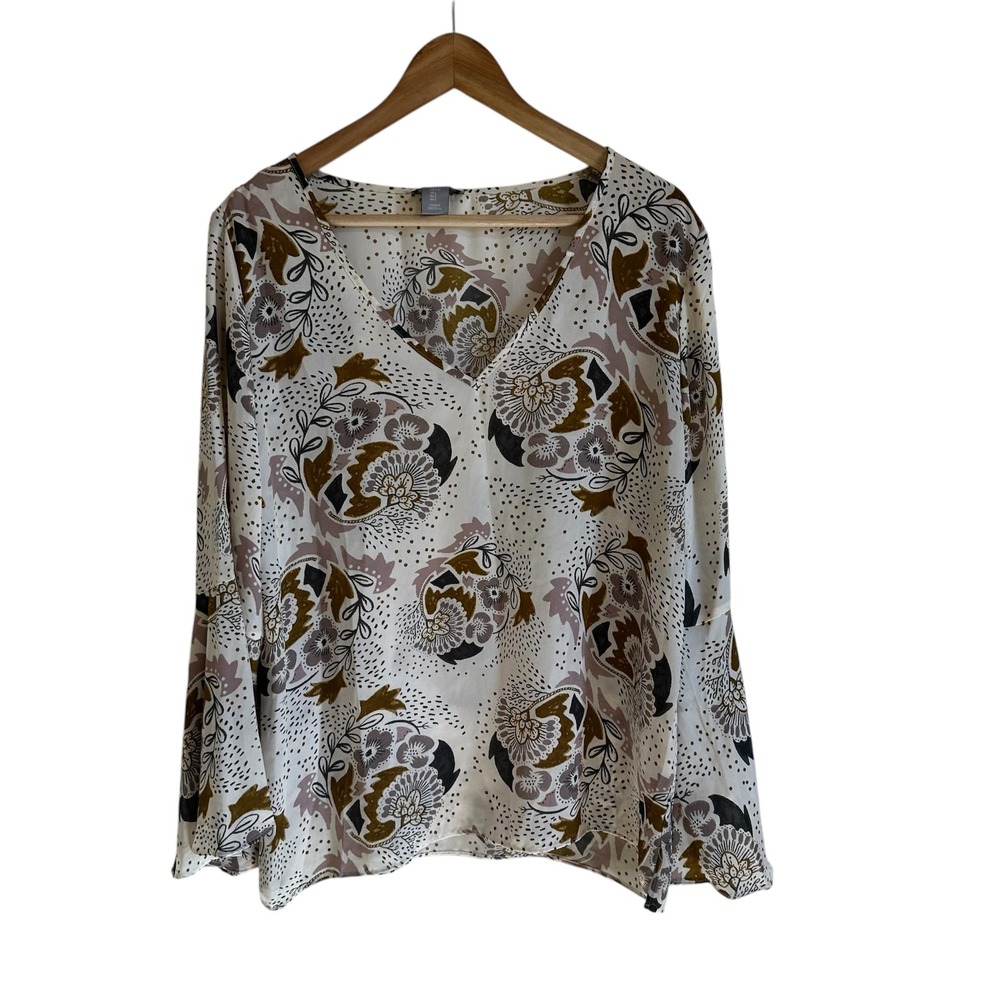 Kenar Floral Blouse V-Neck Long Sleeve‎ Lightweight Top Large